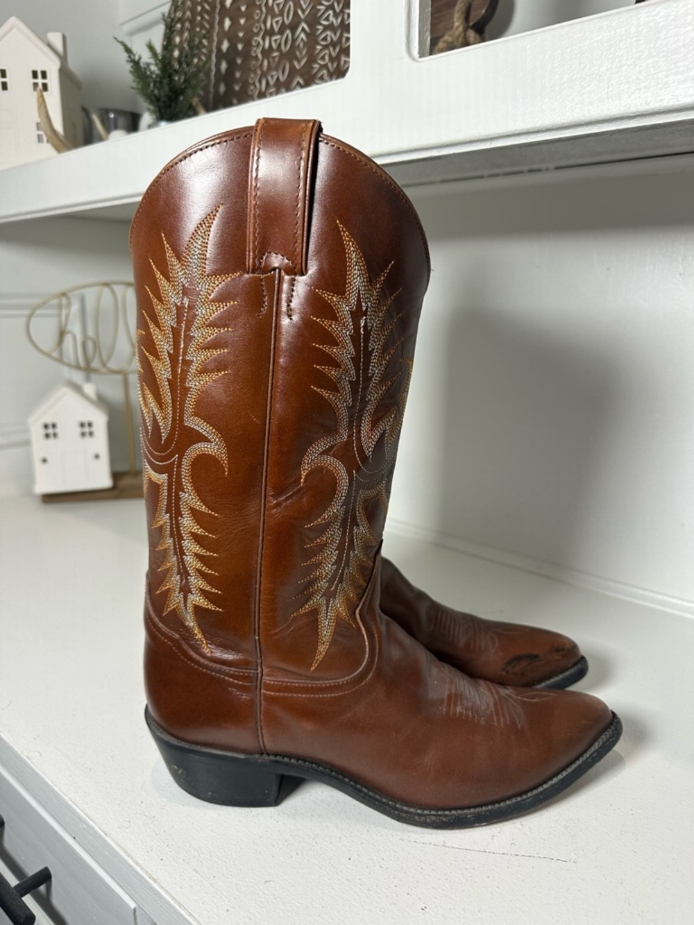 Tony Lama Cowboy Boots Mens 9 Womens 10 10.5 Brown Leather Western Boots Classic - Picture 6 of 10